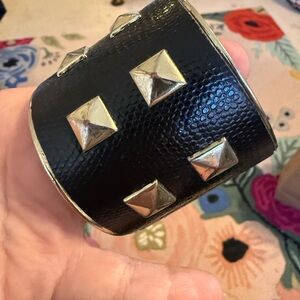 Black Studded Leather Cuff Bracelet